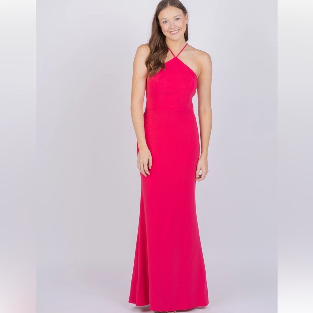 🆕 Liv Foster Pink Womens Camellia Twill Halter Mermaid Gown Size 6